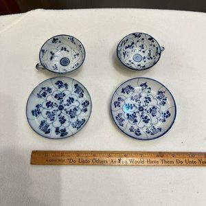 Japanese blue and white painted sake cup and saucer